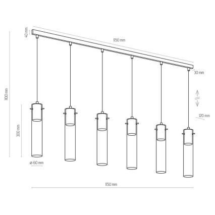 Lampadario su corda LOOK GRAPHITE 6xGU10/10W/230V