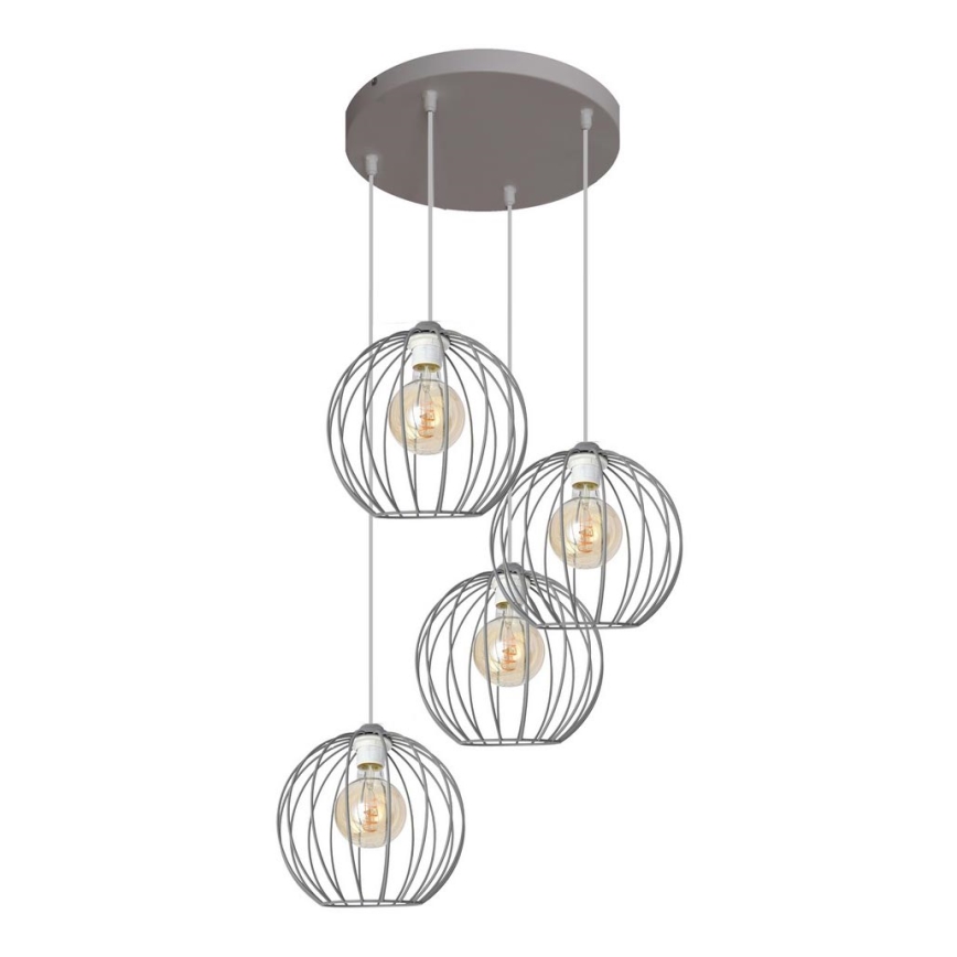 Lampadario su corda  MERCURE 4xE27/15W/230V grigio
