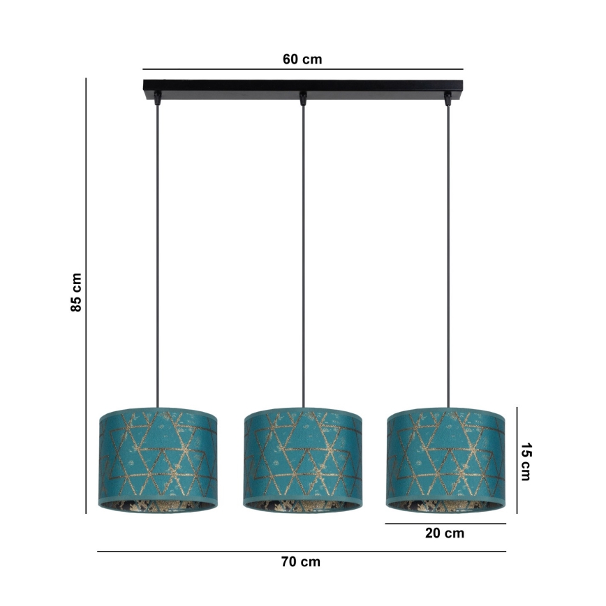 Lampadario su corda REZO 3xE27/60W/230V turchese