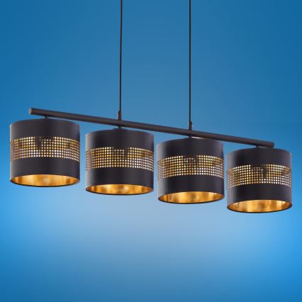 Lampadario su corda TAGO 4xE27/15W/230V nero/oro