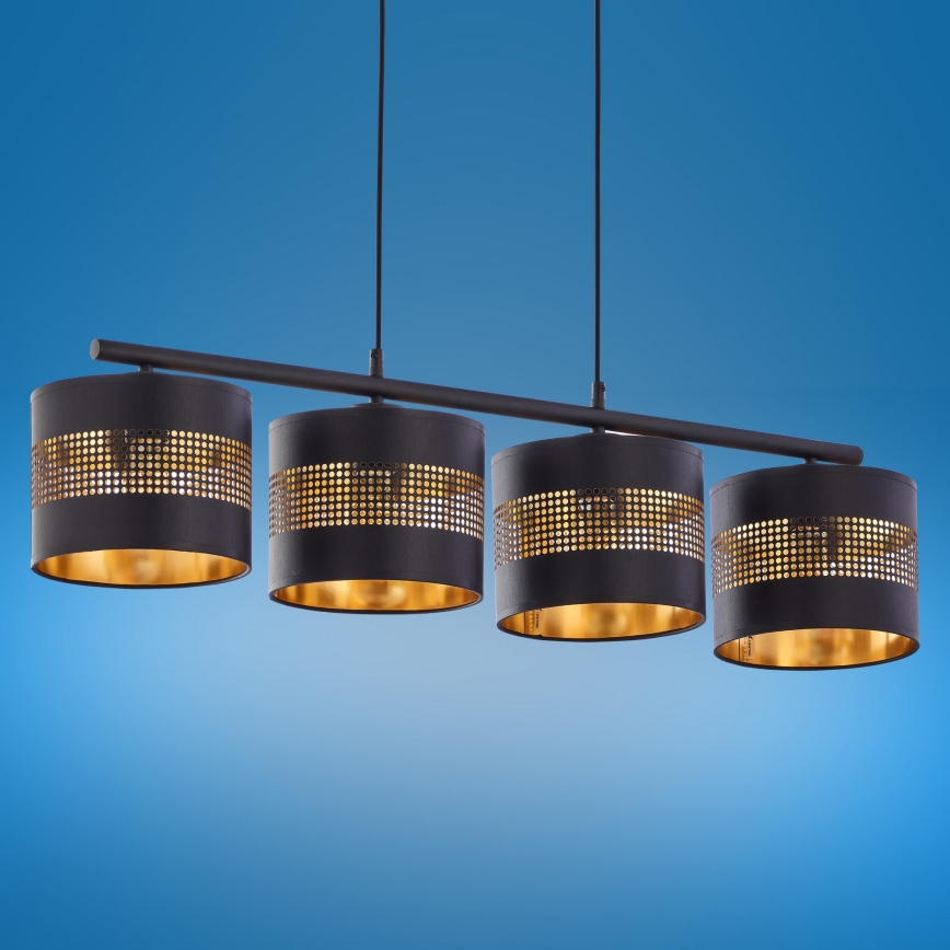 Lampadario su corda TAGO 4xE27/15W/230V nero/oro