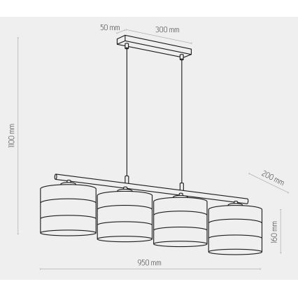 Lampadario su corda TAGO 4xE27/15W/230V nero/oro