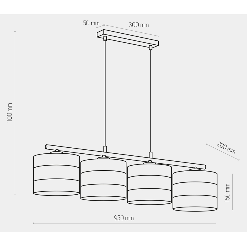Lampadario su corda TAGO 4xE27/15W/230V nero/oro