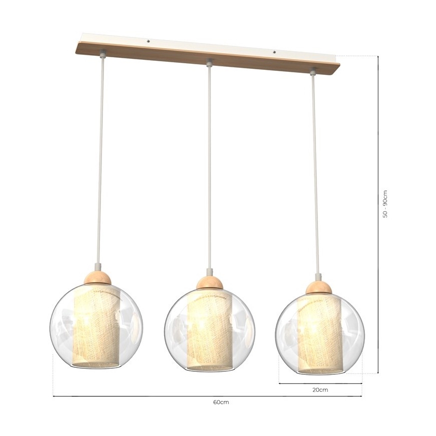 Lampadario su corda TELA 3xE27/60W/230V