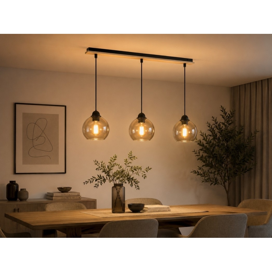 Lampadario su corda UNO WOOD 3xE27/60W/230V nero/marrone
