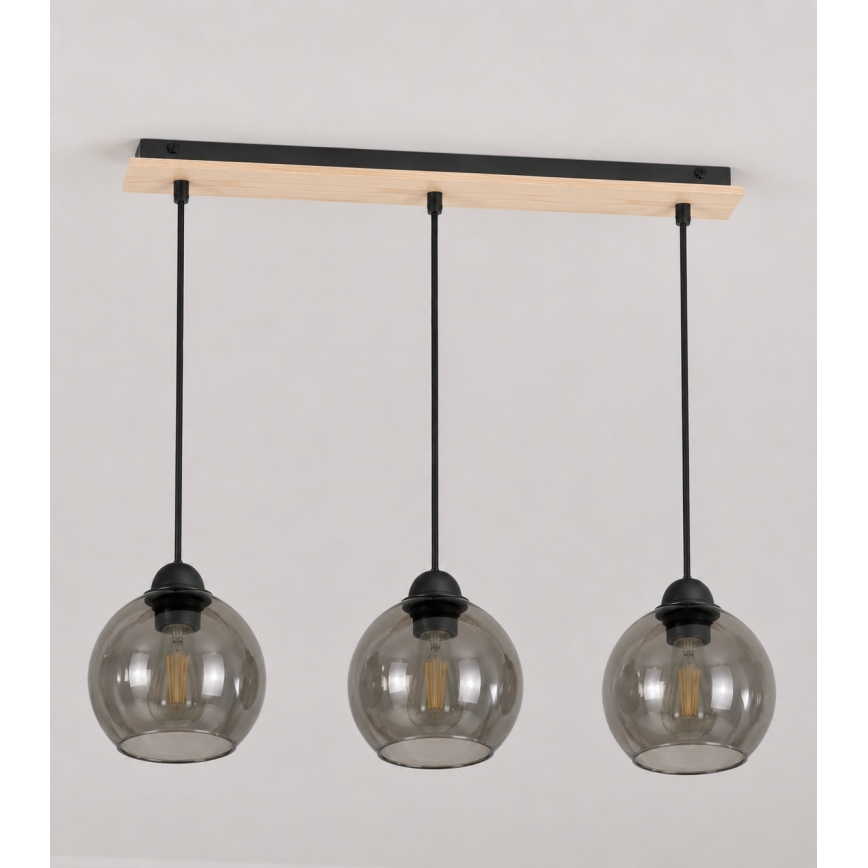Lampadario su corda UNO WOOD 3xE27/60W/230V nero/marrone