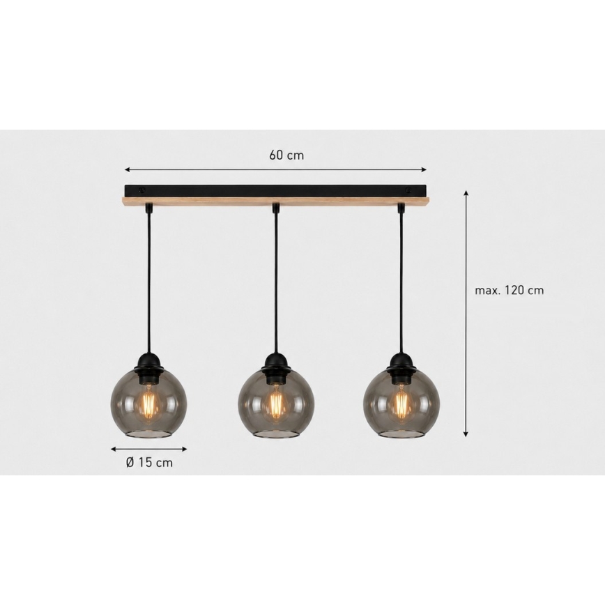 Lampadario su corda UNO WOOD 3xE27/60W/230V nero/marrone