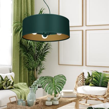 Lampadario su corda VERDE 3xE27/60W/230V verde