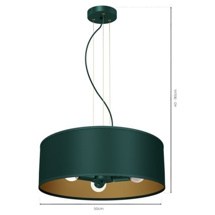 Lampadario su corda VERDE 3xE27/60W/230V verde