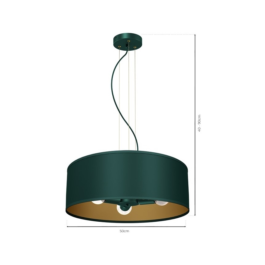 Lampadario su corda VERDE 3xE27/60W/230V verde
