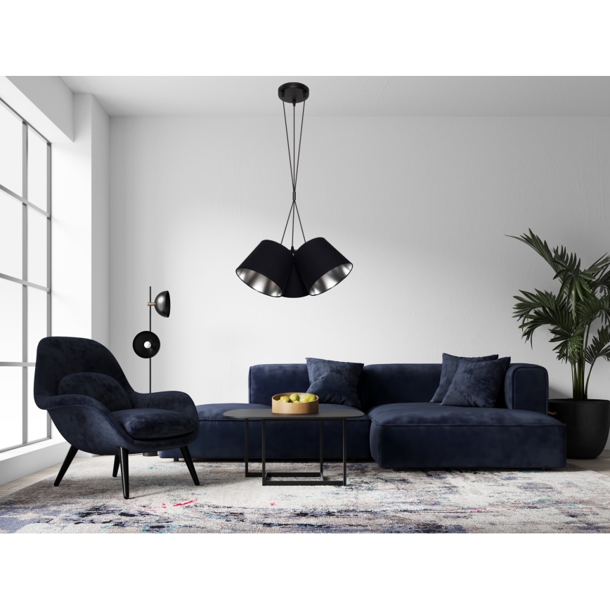 Lampadario su corda  ZOMA 3xE27/60W/260V nero/cromo lucido