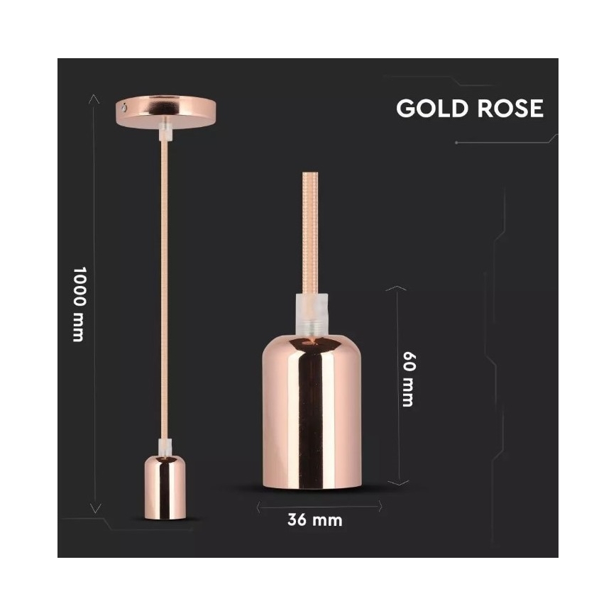 Lampadario su filo 1xE27/60W/230V oro rosato