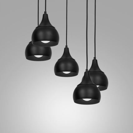 Lampadario su filo AKTAN 5xE27/60W/230V nero tondo