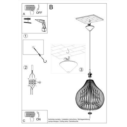 Lampadario su filo APRILLA 1xE27/60W/230V