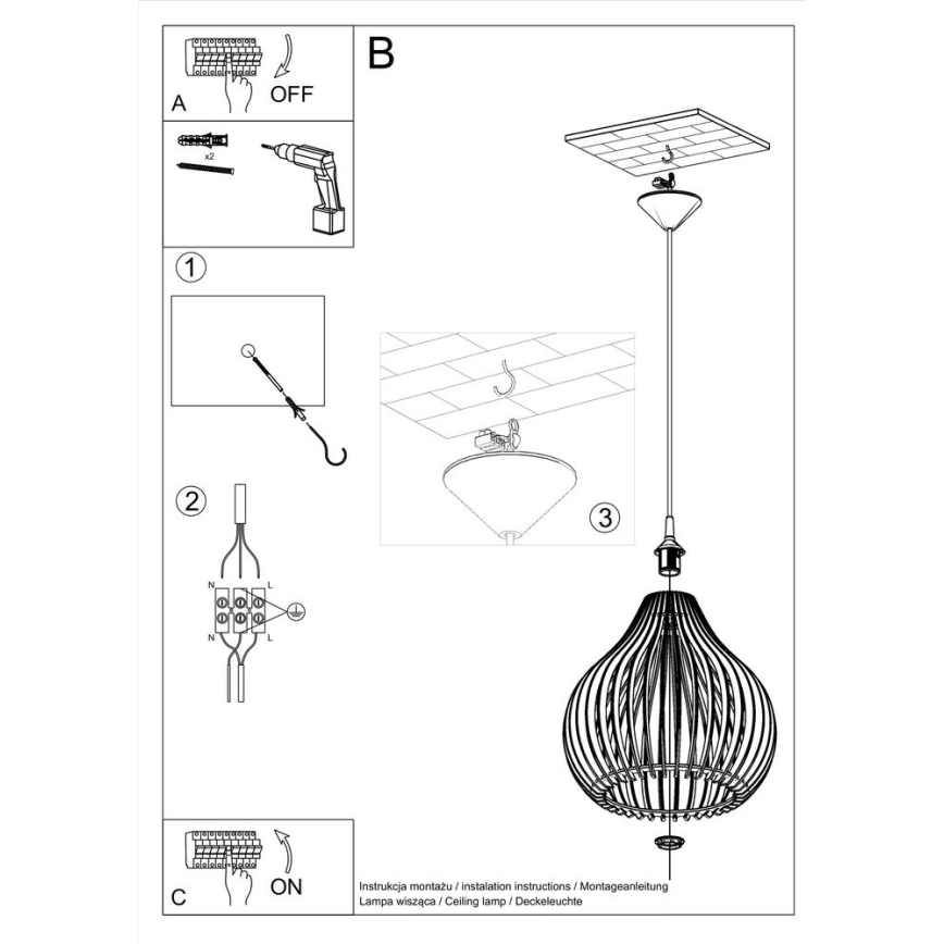 Lampadario su filo APRILLA 1xE27/60W/230V