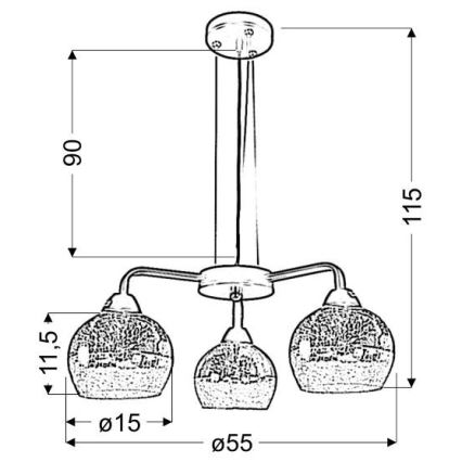 Lampadario su filo CROMINA 3xE27/60W/230V