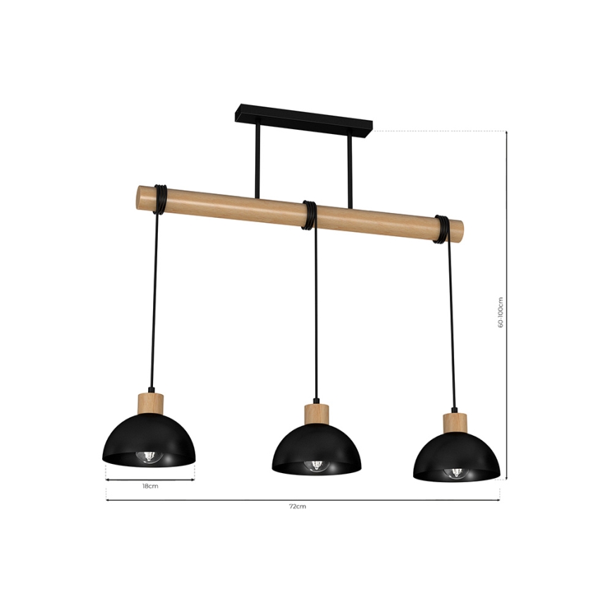 Lampadario su filo ERIK 3xE27/60W/230V beige/nero