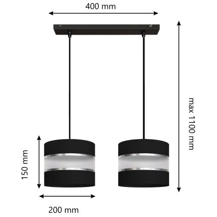 Lampadario su filo HELEN 2xE27/15W/230V nero