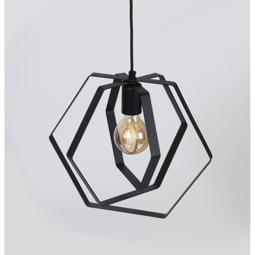 Lampadario su filo  HEXAGON 3xE27/60W/230V nero