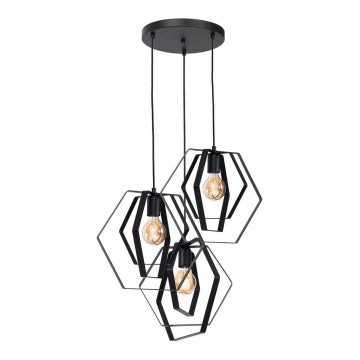 Lampadario su filo HEXAGON 3xE27/60W/230V nero tondo