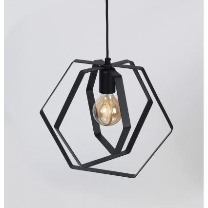 Lampadario su filo HEXAGON 3xE27/60W/230V nero tondo