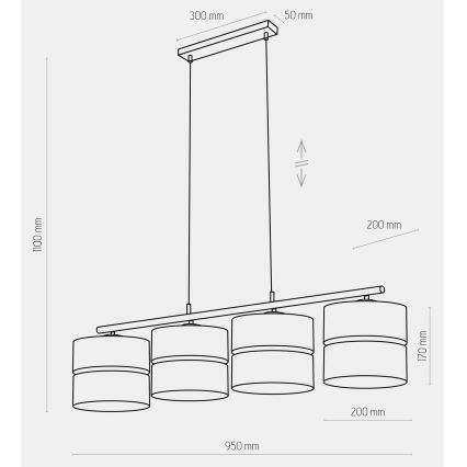 Lampadario su filo HILTON 4xE27/15W/230V ottone/nero