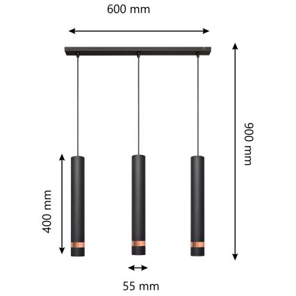 Lampadario su filo LED TUBA 3xGU10/4,8W/230V nero/rame