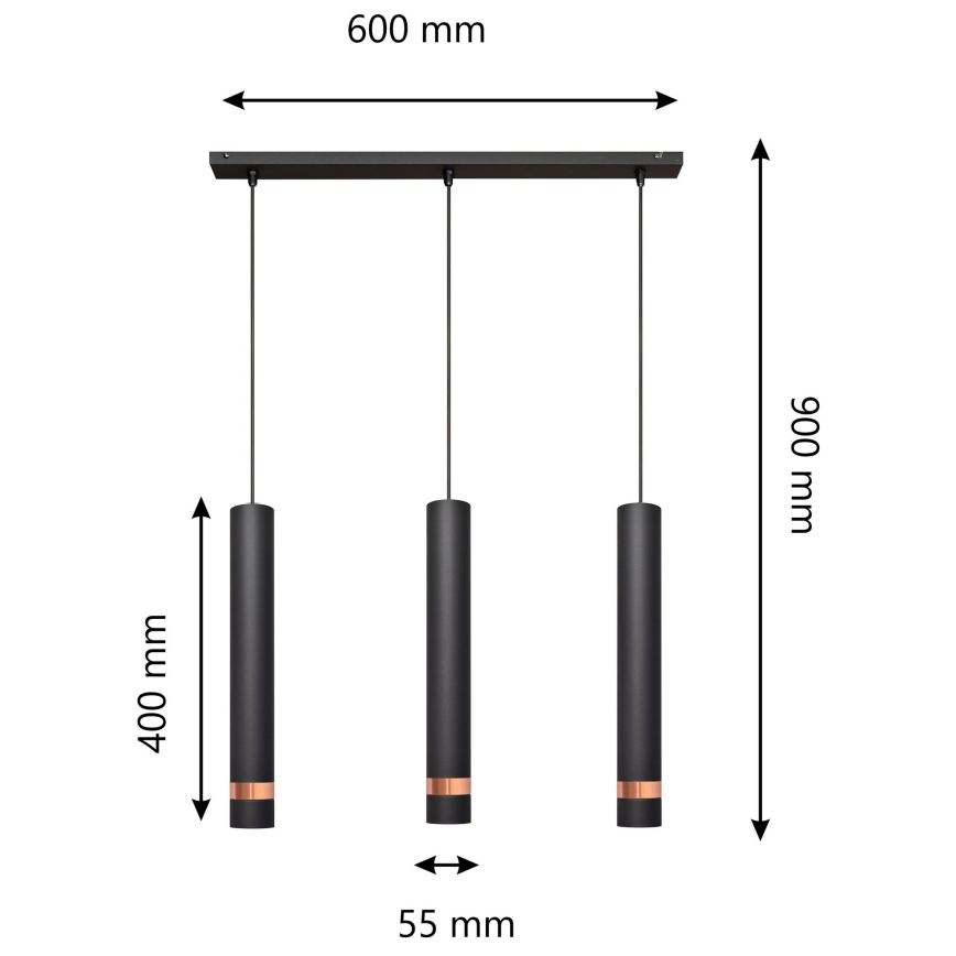 Lampadario su filo LED TUBA 3xGU10/4,8W/230V nero/rame