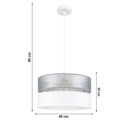 Lampadario su filo LIMA 1xE27/60W/230V argento/bianco