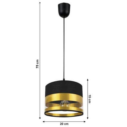 Lampadario su filo MILO 1xE27/60W/230V dorato/nero