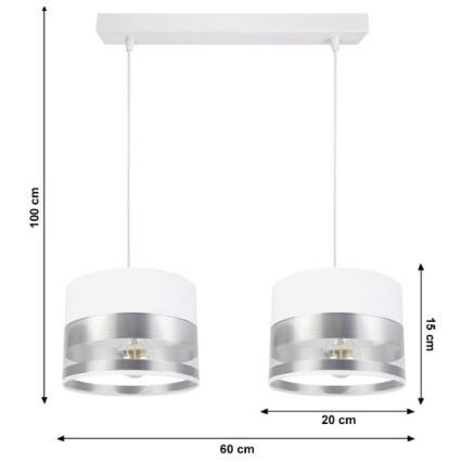 Lampadario su filo MILO 2xE27/60W/230V argento