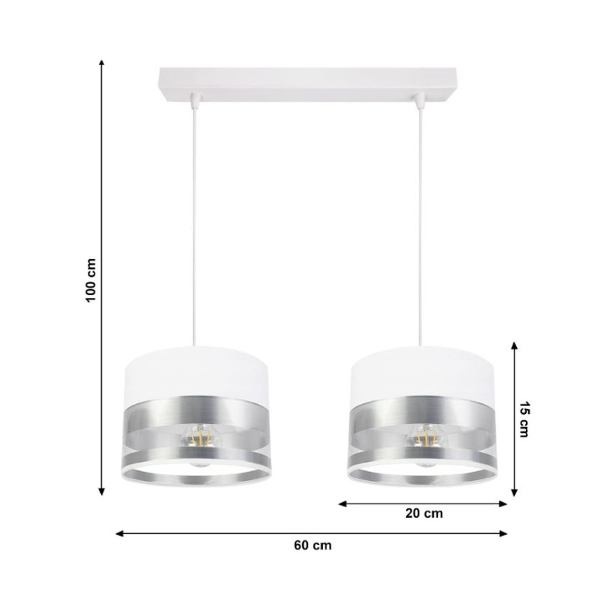 Lampadario su filo MILO 2xE27/60W/230V argento