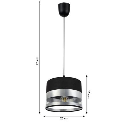 Lampadario su filo MILO 2xE27/60W/230V argento/nero