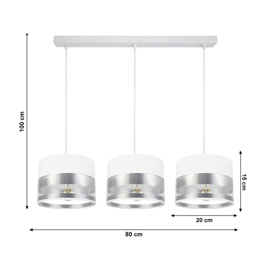 Lampadario su filo MILO 3xE27/60W/230V argento