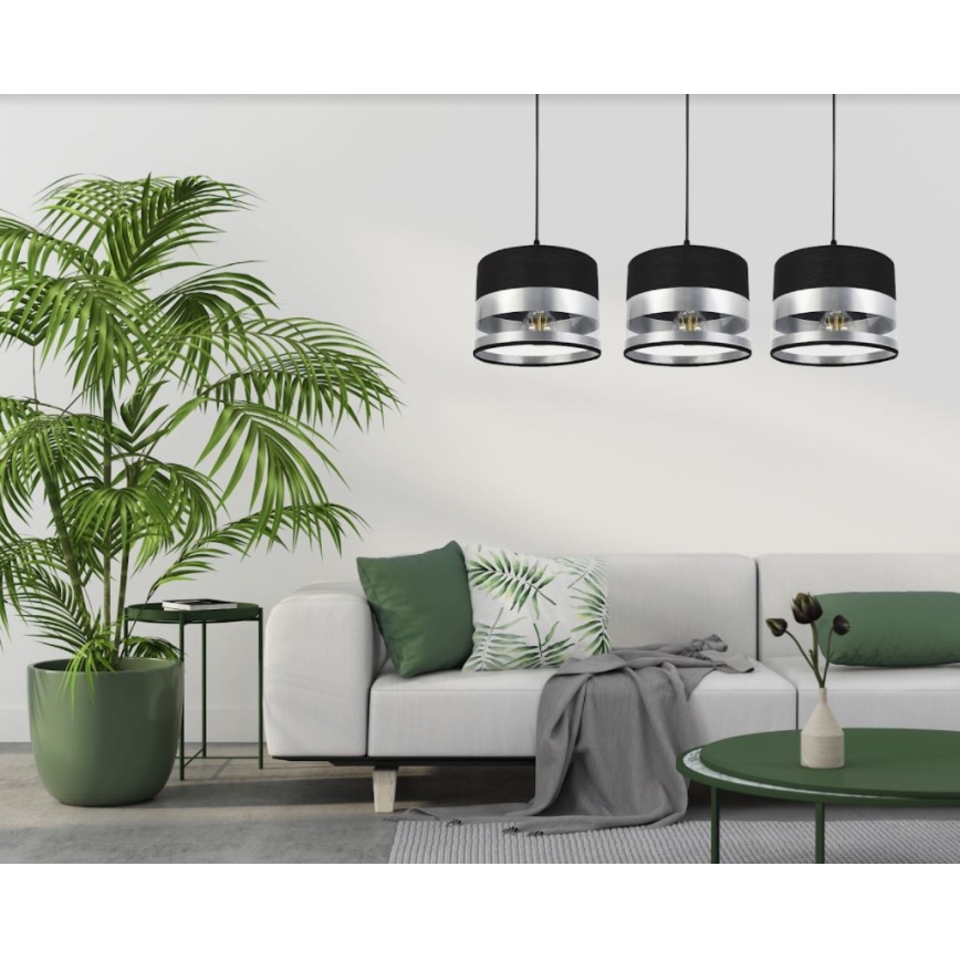 Lampadario su filo MILO 3xE27/60W/230V argento/nero