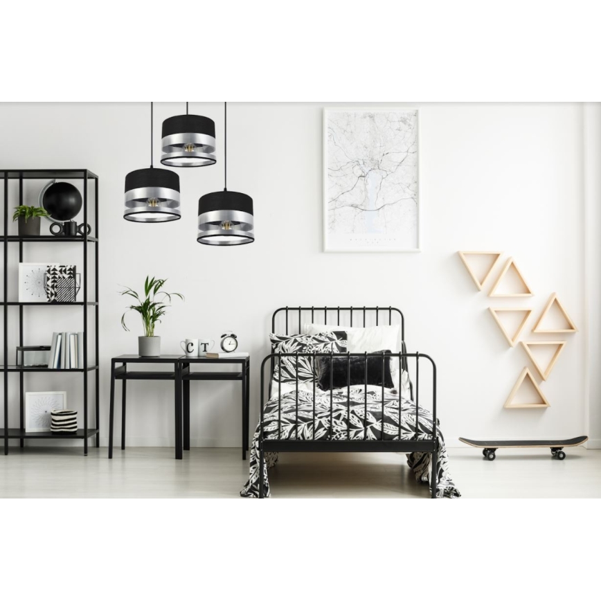 Lampadario su filo MILO 3xE27/60W/230V argento/nero