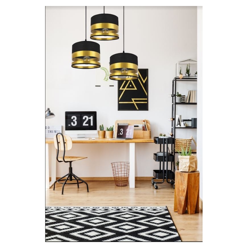 Lampadario su filo MILO 3xE27/60W/230V dorato/nero