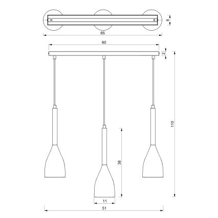 Lampadario su filo MUZA NEW 3xE27/60W/230V bianco