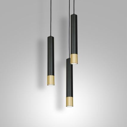 Lampadario su filo NEST 3xGU10/8W/230V nero/dorato tondo