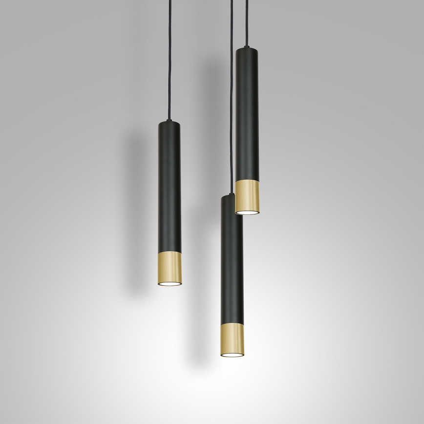 Lampadario su filo NEST 3xGU10/8W/230V nero/dorato tondo