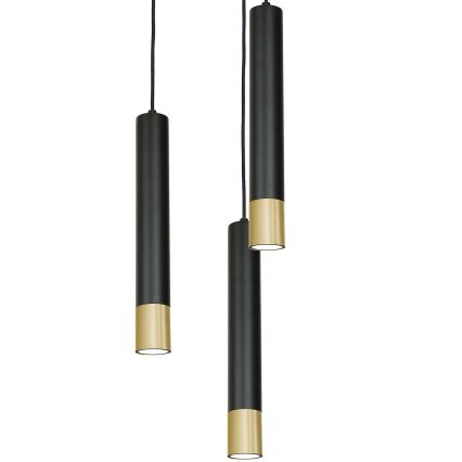 Lampadario su filo NEST 3xGU10/8W/230V nero/dorato tondo