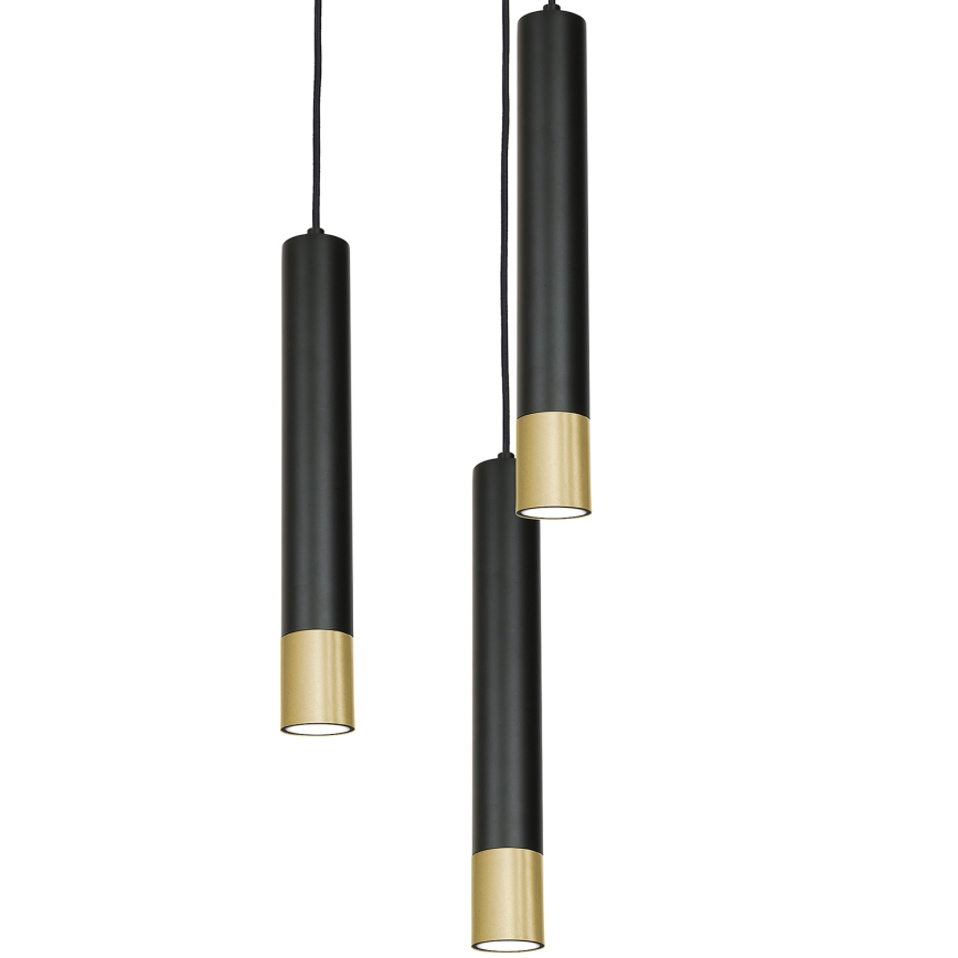 Lampadario su filo NEST 3xGU10/8W/230V nero/dorato tondo