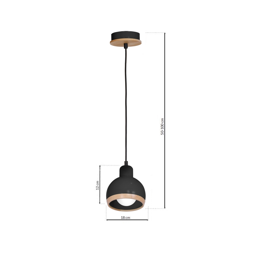 Lampadario su filo OVAL 1xE27/60W/230V nero