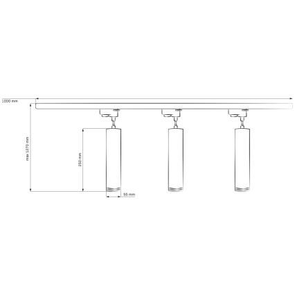 Lampadario su filo per sistema a binario MARIBEL 3xGU10/10W/230V + 1 m rotaia sistema nero