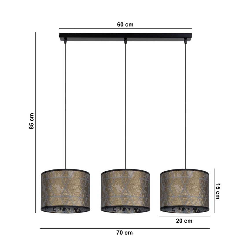 Lampadario su filo REZO 3xE27/60W/230V oro