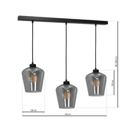 Lampadario su filo SANTIAGO 3xE27/60W/230V nero