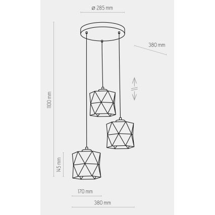 Lampadario su filo SIRO 3xE27/15W/230V nero/oro