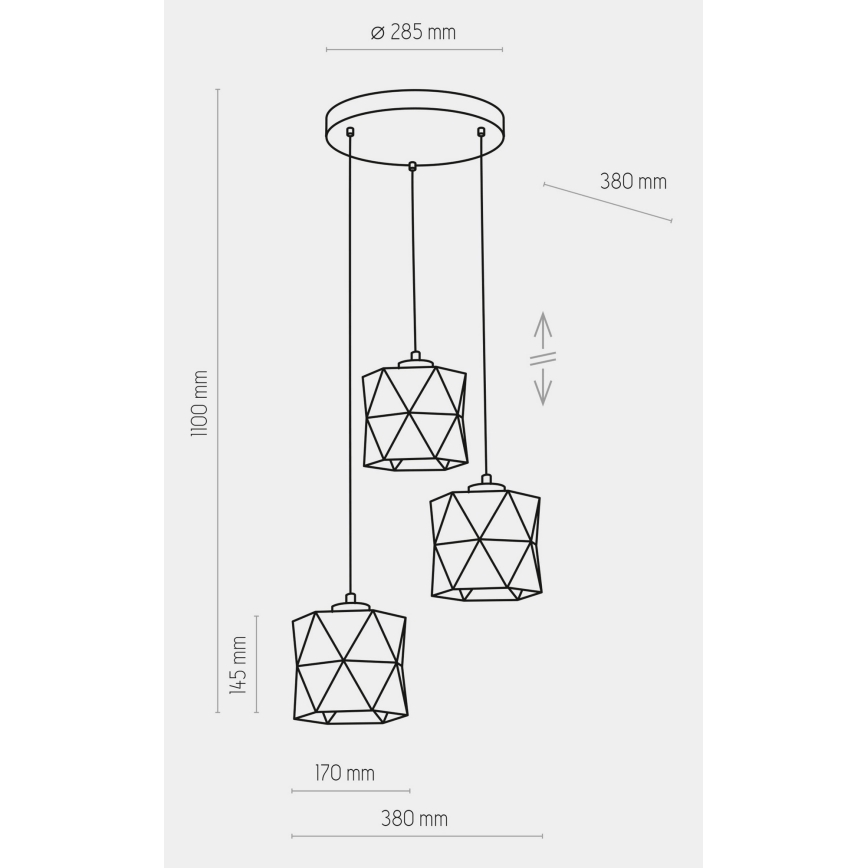 Lampadario su filo SIRO 3xE27/15W/230V nero/oro