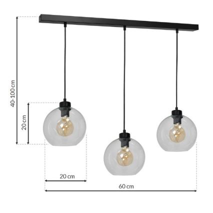 Lampadario su filo SOFIA 3xE27/60W/230V trasparente