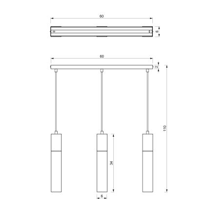 Lampadario su filo TULUM 3xGU10/60W/230V nero